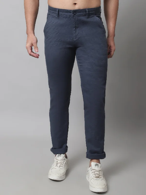 Men's Pants with Logo EmbossmentsMen's Casual Flat front Blue  Trousers