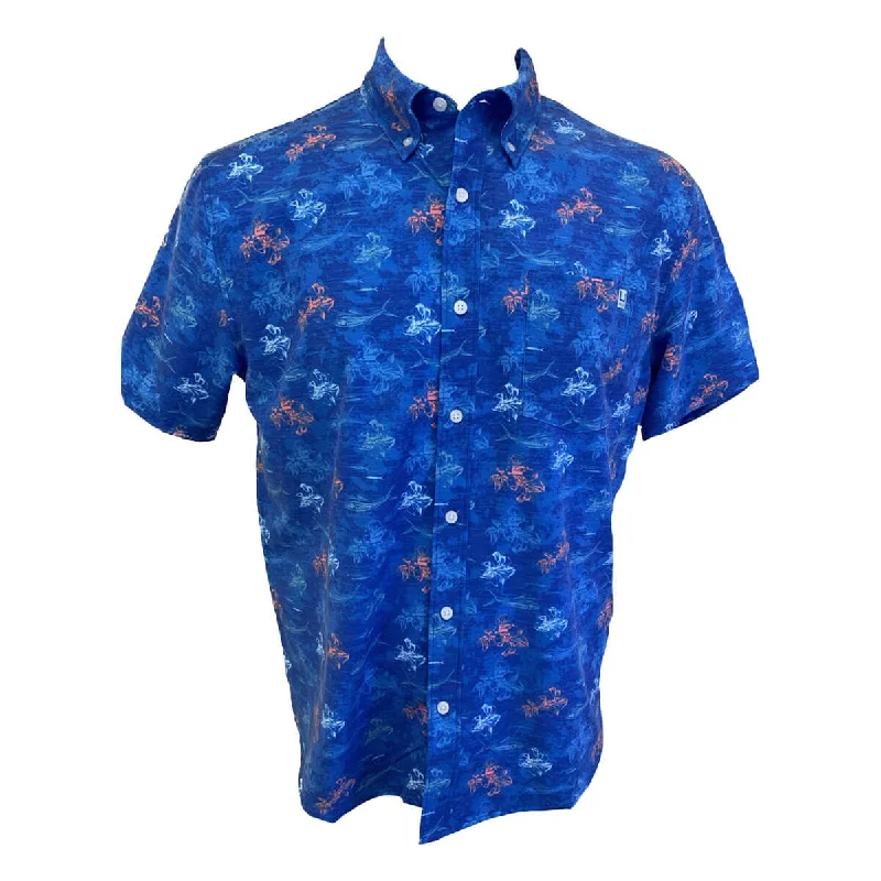 Men's Pattern Mixing Shirts for Creative StyleHuk Kona KC Printed Short Sleeve Sport Shirt - Ocean Blue