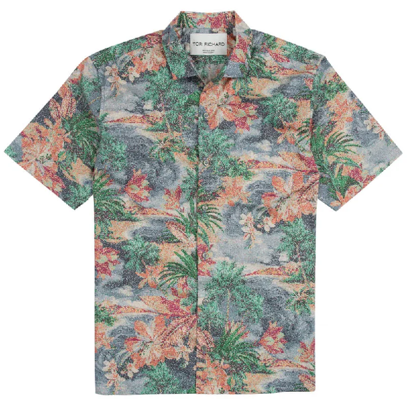 Men's Logo T-Shirts for Brand RepresentationTori Richard Point Of View Cotton Lawn Camp Shirt - Pebble Men's Logo T-Shirts for Brand RepresentationTori Richard Point Of View Cotton Lawn Camp Shirt - Pebble
