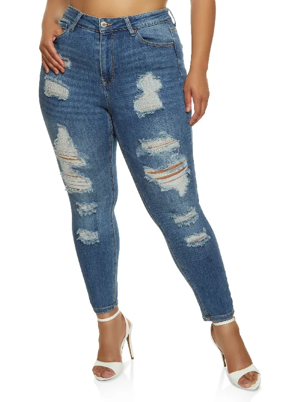 Classic Men's Jeans StylePlus Size WAX Distressed Skinny Leg Jeans
