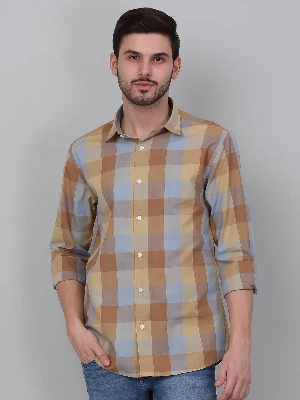 Men's Limited Edition Shirts for ExclusivityMen's Beige Checkered Full Sleeve Casual Shirt Men's Limited Edition Shirts for ExclusivityMen's Beige Checkered Full Sleeve Casual Shirt