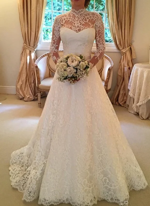 Women A-Line Wedding Dresses Long Lace Appliques Bridal Gowns YWD139