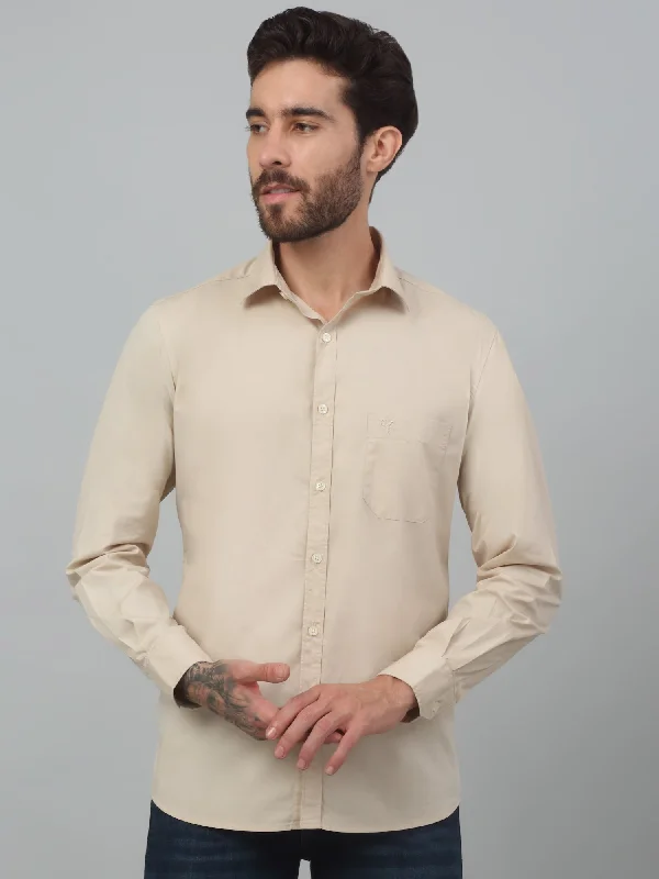 Men's Stain-Resistant Shirts for Mess-Free WearMen's Beige Casual Plain Stretch Full Sleeve Shirt Men's Stain-Resistant Shirts for Mess-Free WearMen's Beige Casual Plain Stretch Full Sleeve Shirt