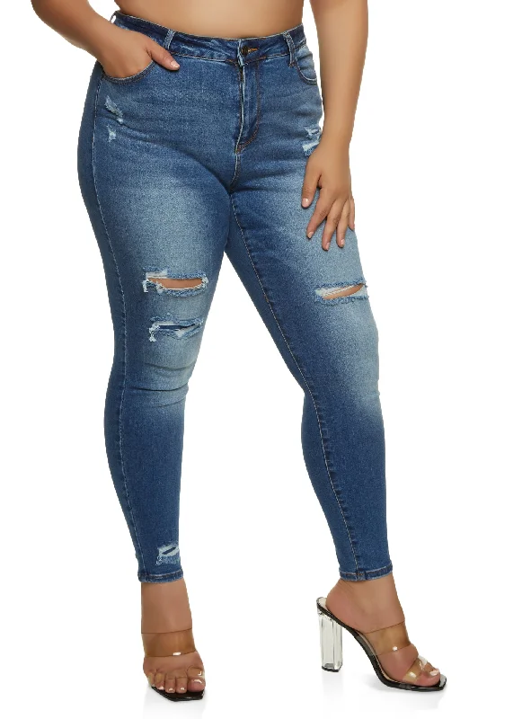 Relaxed-Fit Men's JeansPlus Size WAX Distressed High Waist Skinny Jeans