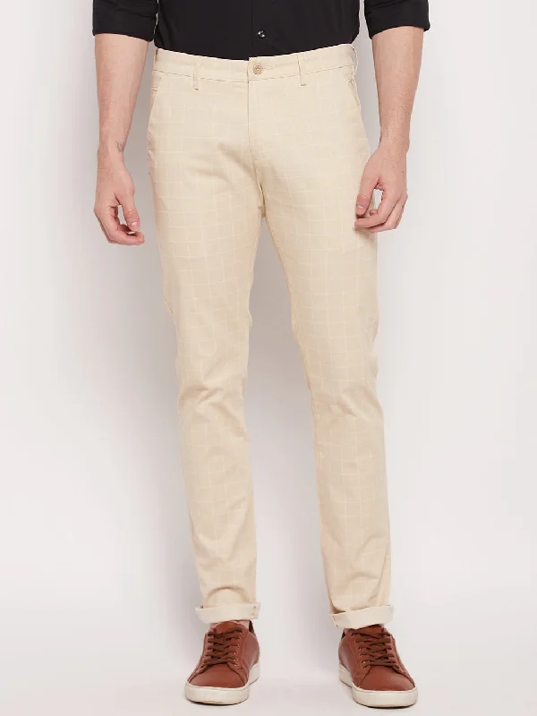 Men's Drawstring Pants for AdjustabilityMen's Casual Flat front Beige Checks Trousers Men's Drawstring Pants for AdjustabilityMen's Casual Flat front Beige Checks Trousers