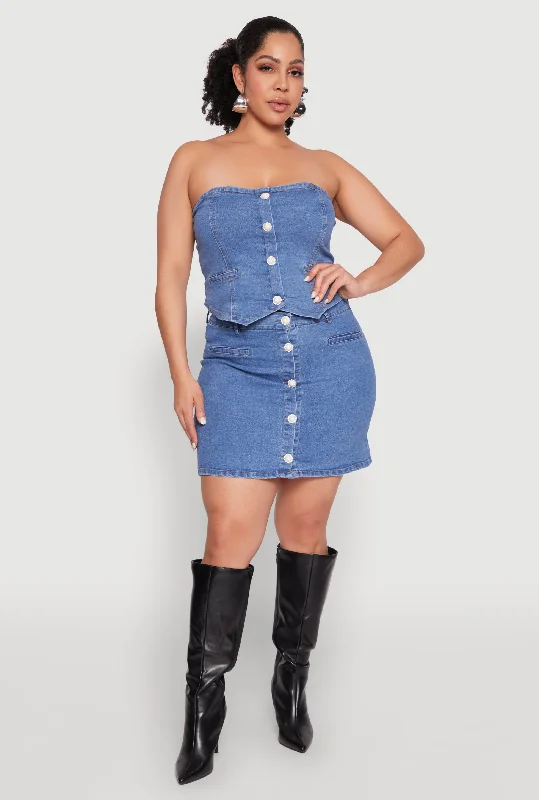 Oversized Men's JeansPlus Size Button Front Denim Mini Skirt