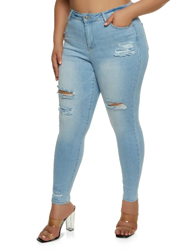 Men's Jeans for a Dressy OccasionPlus Size WAX Distressed High Waist Skinny Jeans