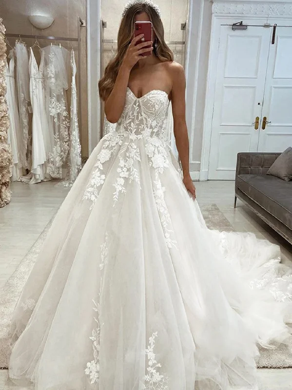Women A-Line Sweetheart Wedding Dresses Long Lace Appliques Bridal Gowns YWD144