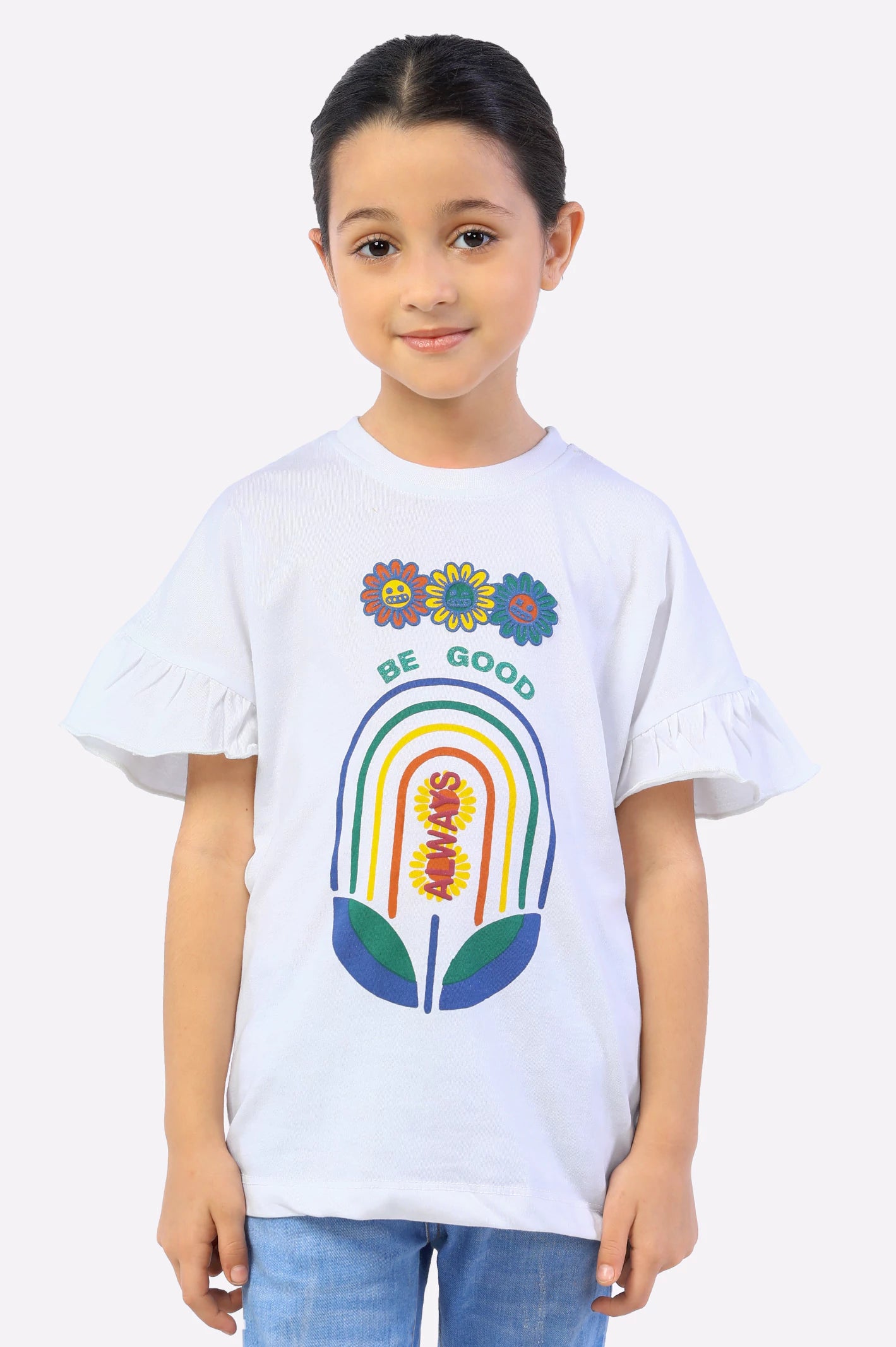Men's Shirts with Spread CollarsWhite Graphic Print Girls T-Shirt