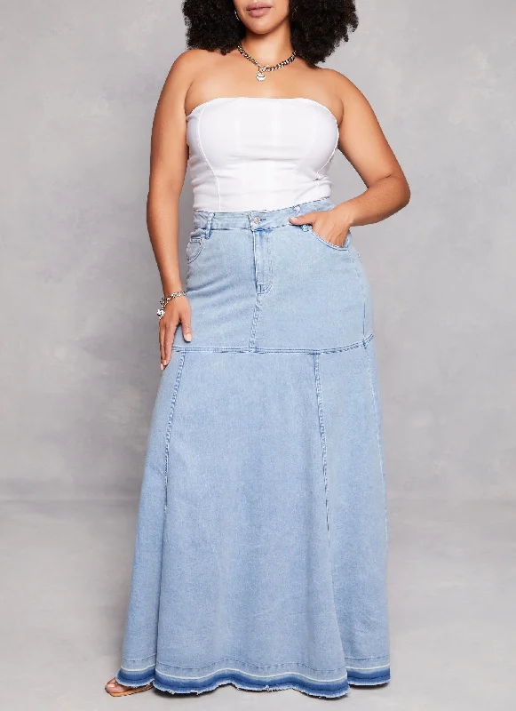 High-Quality Men's JeansPlus Size Denim Frayed Hem Maxi Skirt