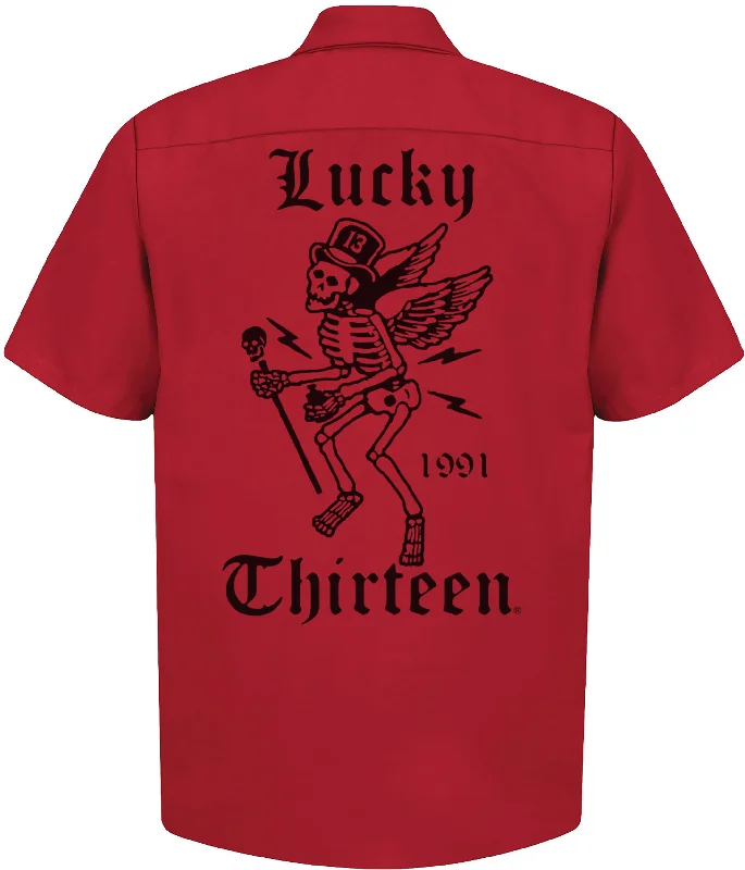 Men's Graphic Print T-Shirts for a Statement LookThe WINGED SKULLY Work Shirt - RED