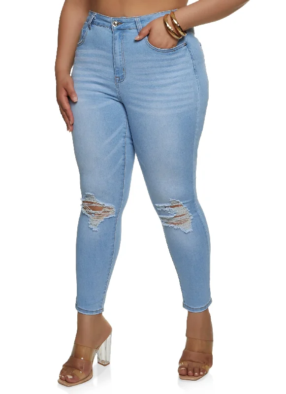Baggy Cargo Men's JeansPlus Size WAX Ripped Knee Distressed Jeans