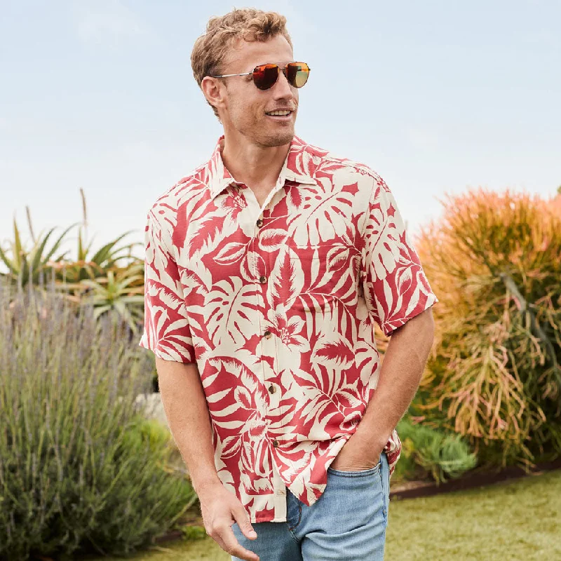 Men's Patterned Dress Casual Shirts for Smart-Casual EventsTommy Bahama Veracruz Cay Lindavista Leaves Camp Shirt - Dark Havana Men's Patterned Dress Casual Shirts for Smart-Casual EventsTommy Bahama Veracruz Cay Lindavista Leaves Camp Shirt - Dark Havana