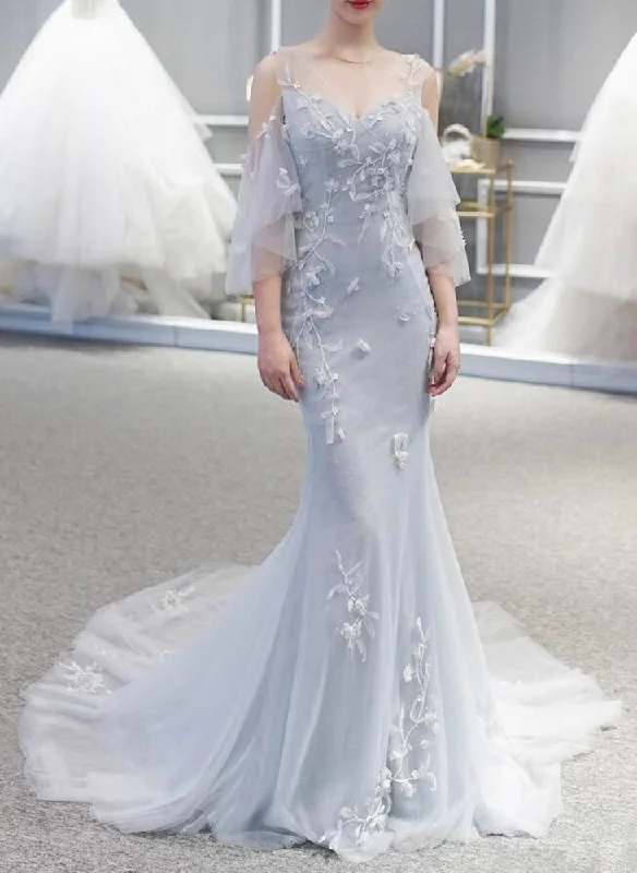 Women Appliques Wedding Dresses Long Mermaid Bridal Gowns YWD043
