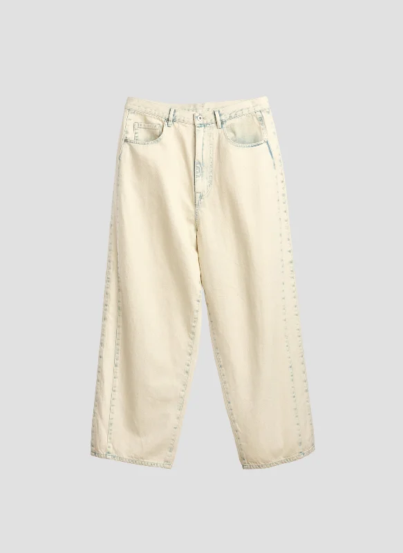 Durable Men's Work PantsBleached Wash Cotton Denim Jeans