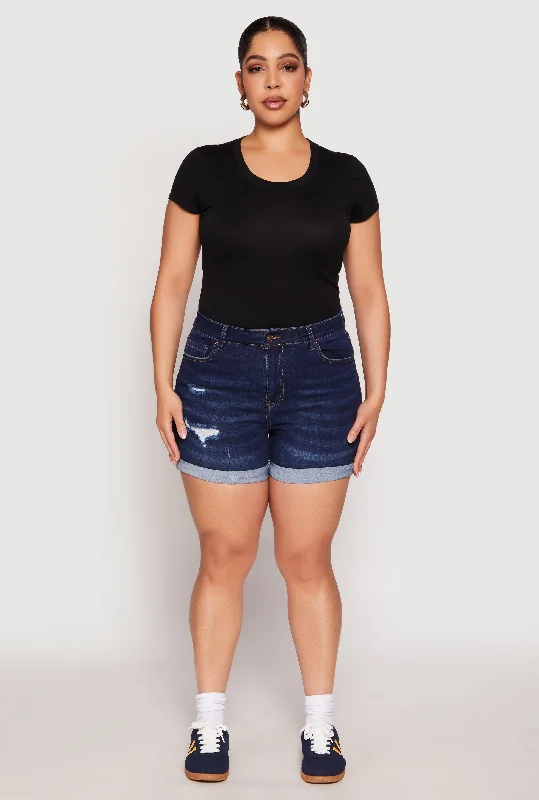 Modern Men's JeansPlus Size WAX Whiskered Distressed Denim Shorts