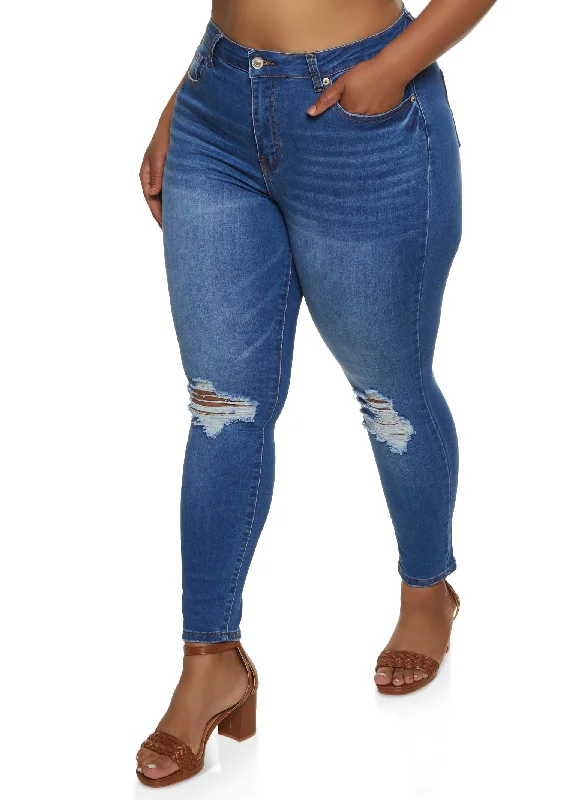 XL Men's JeansPlus Size WAX Ripped Knee Distressed Jeans