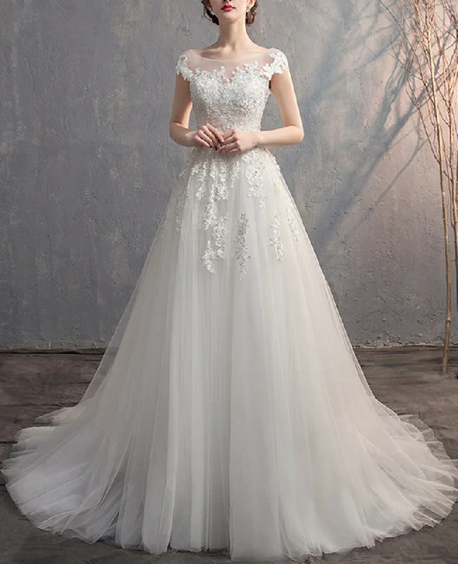 Women Tulle Appliques Wedding Dresses Long A-Line Bridal Gowns YWD030