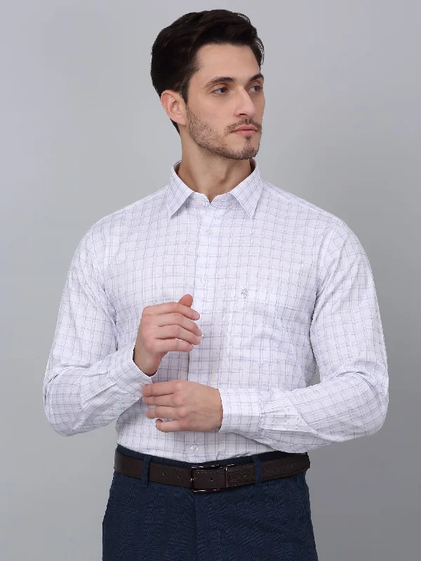 Men's Weekend Shirts for Leisurely OutingsMen's White Formal Medium Checks Full Sleeve Shirt