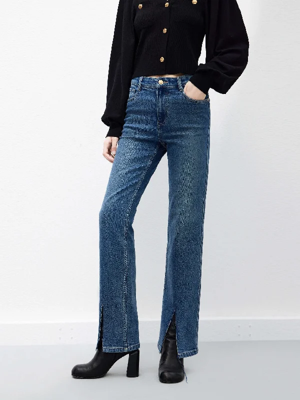 Men's Straight-Leg Jeans in Dark WashFront Slit Straight Jeans