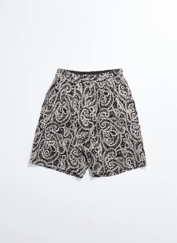 Men's Pants with Contrast StitchingCotton Embroidery Paisley Double Pleats Shorts