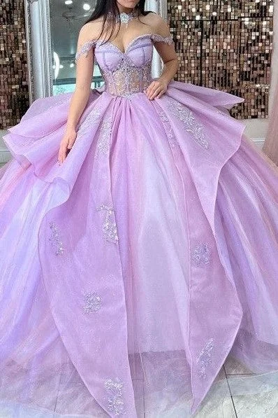 Sweetheart Off The Shoulder See-through Tulle Ball Gown