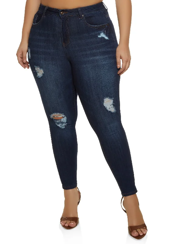 Trendy Men's JeansPlus Size WAX Distressed Stretch Skinny Jeans