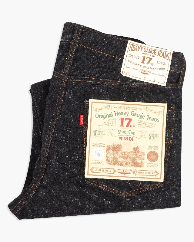 Flexible Men's JeansBig John M1801 17oz Heavy Gauge Slim Fit Selvedge Mens Jeans - Indigo One Wash Flexible Men's JeansBig John M1801 17oz Heavy Gauge Slim Fit Selvedge Mens Jeans - Indigo One Wash