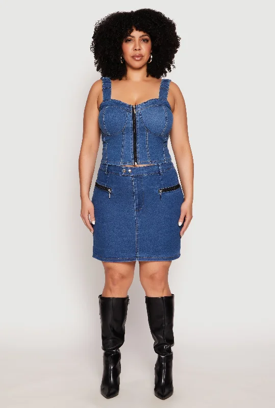 Trendy Men's JeansPlus Size Denim Zip Front Mini Skirt