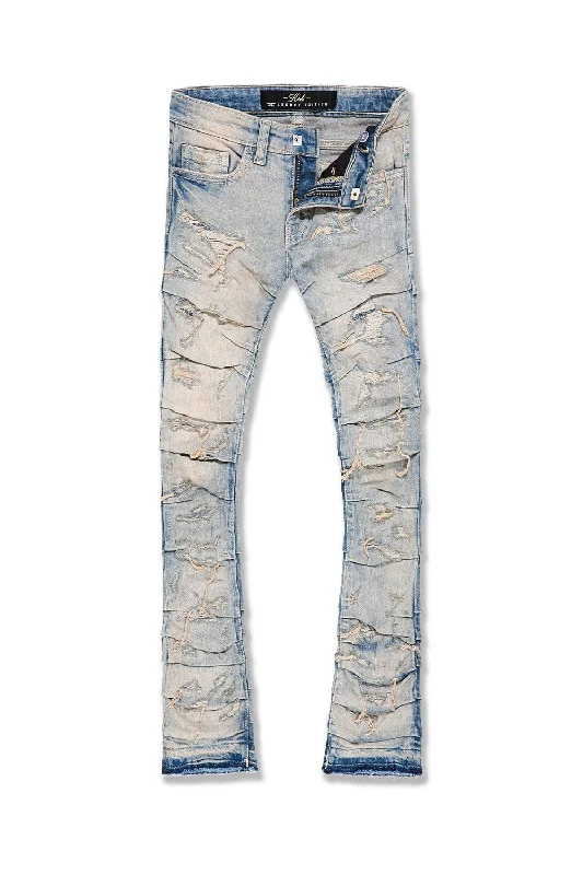 Cool Men's JeansKids Stacked Ripple Effect Denim (Cream Wash)