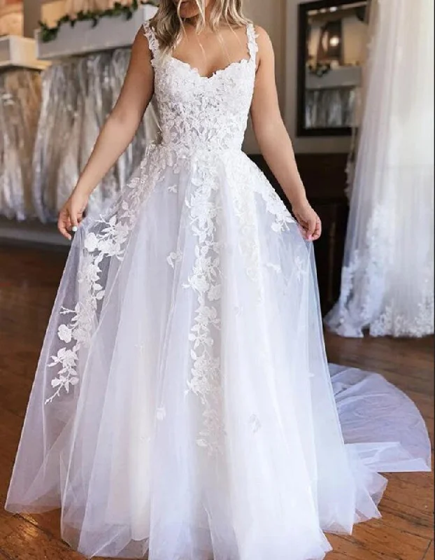 Women Lace Appliques Wedding Dresses Long Off Shoulder Bridal Gowns YWD088