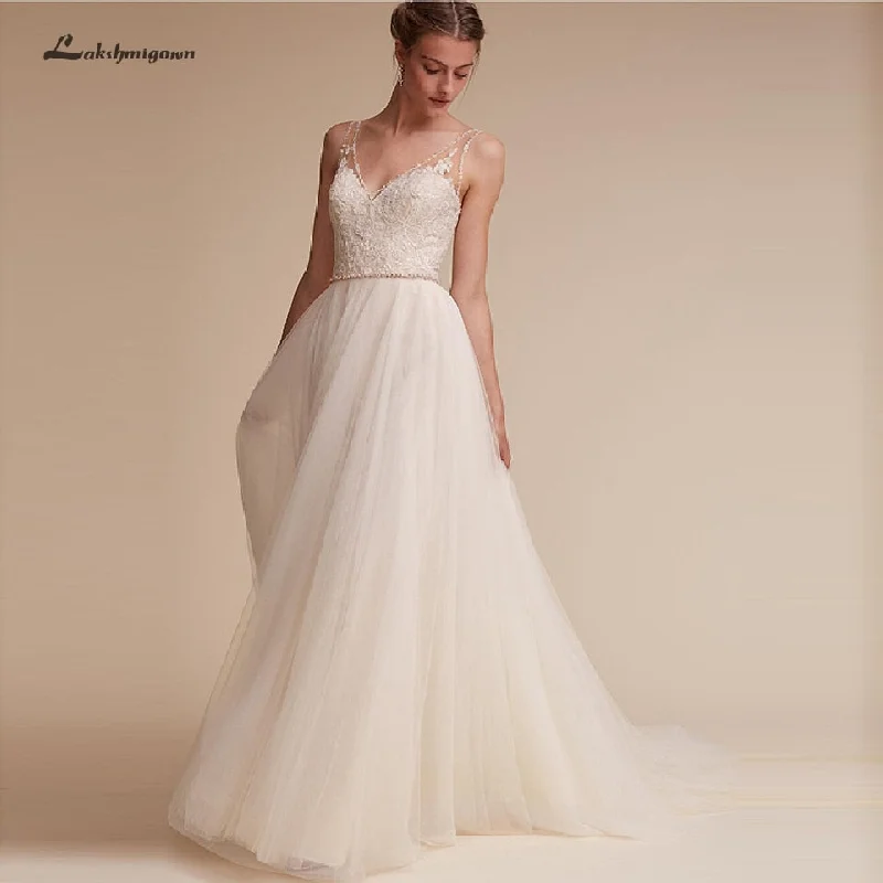 Roycebridal Lakshmigown Sexy Women A Line Wedding Dress Boho 2019 Vestidos de Fiesta de Noche Tulle Beach Wedding Dress White Bridal Gown Roycebridal Lakshmigown Sexy Women A Line Wedding Dress Boho 2019 Vestidos de Fiesta de Noche Tulle Beach Wedding Dress White Bridal Gown