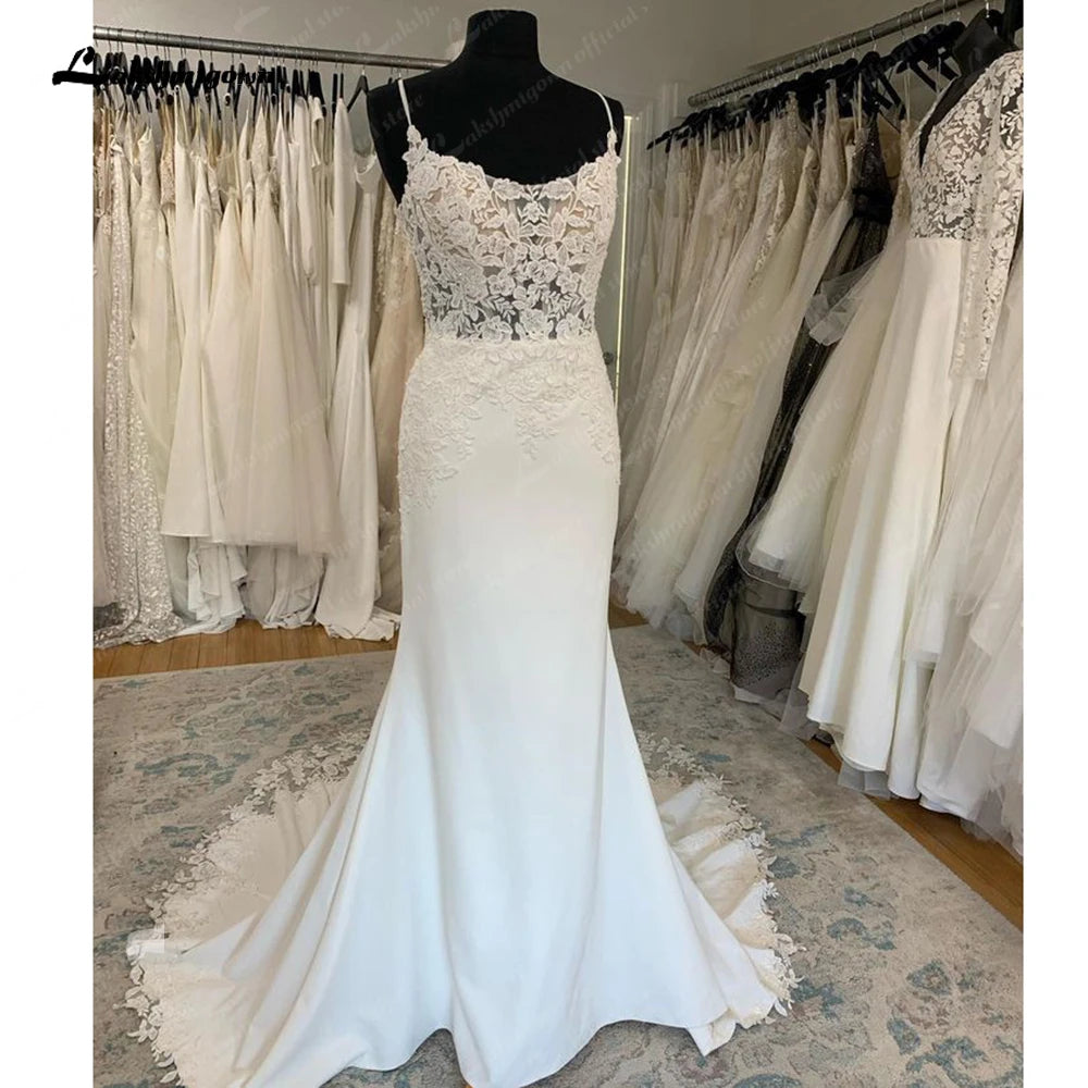 Roycebridal Sexy Crepe Mermaid Wedding Gowns 2025 Robe Boheme Spaghetti Straps Cut Out Train Lace Appliques Boho Bridal Dress Roycebridal Sexy Crepe Mermaid Wedding Gowns 2025 Robe Boheme Spaghetti Straps Cut Out Train Lace Appliques Boho Bridal Dress