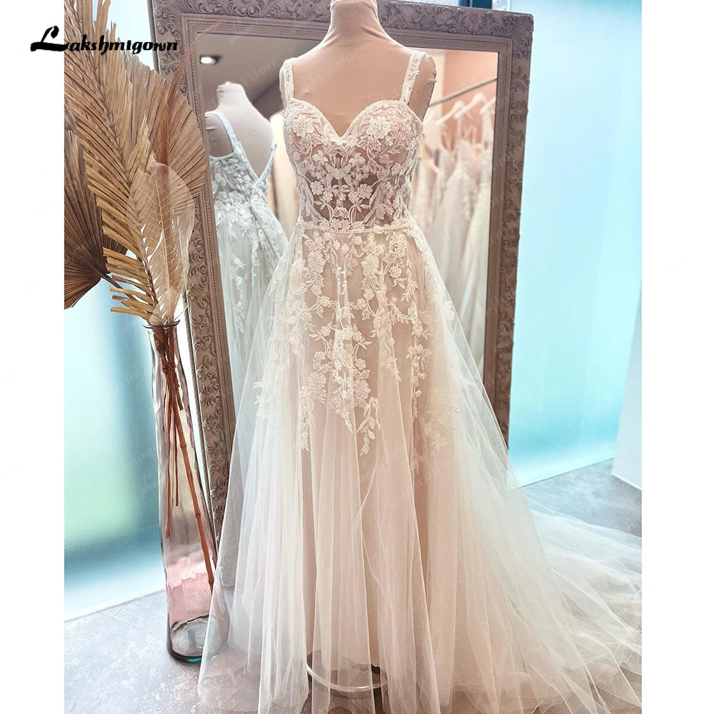Roycebridal A Line Boho Lace Open Back Women Wedding Dress 2025 Vestidos Beach Bridal Gowns Sleeveless abito da sposa Roycebridal A Line Boho Lace Open Back Women Wedding Dress 2025 Vestidos Beach Bridal Gowns Sleeveless abito da sposa