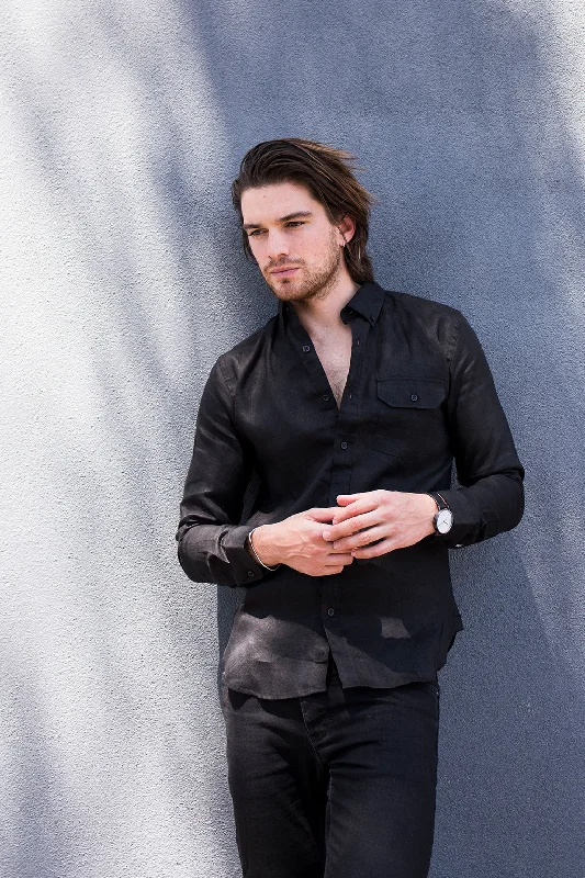 Men's Oxford Shirts for a Preppy StyleLong Sleeve Oxford Shirt in Organic Black Hemp Men's Oxford Shirts for a Preppy StyleLong Sleeve Oxford Shirt in Organic Black Hemp