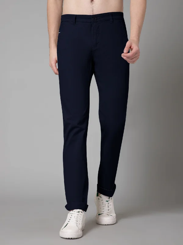 Classic Men's JeansMen's Casual Flat front Navy Blue  Trousers