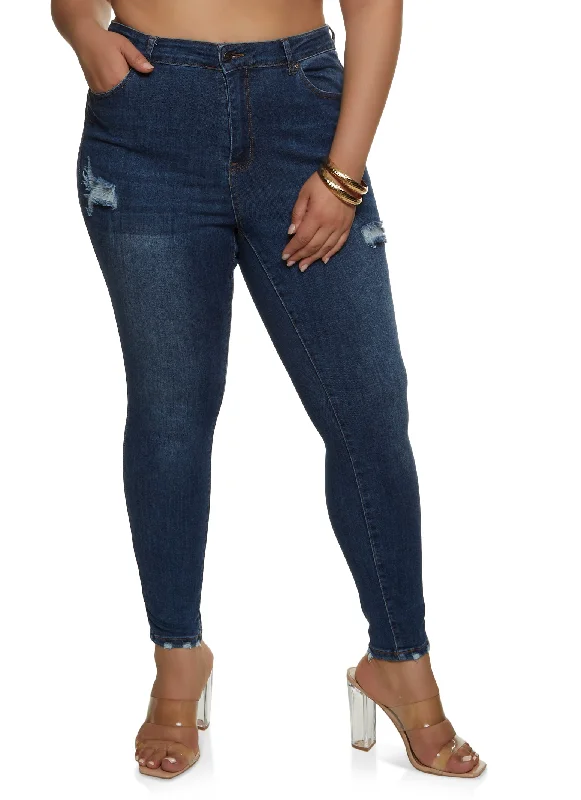 Men's Jeans for a Casual LookPlus Size WAX Distressed High Rise Skinny Jeans