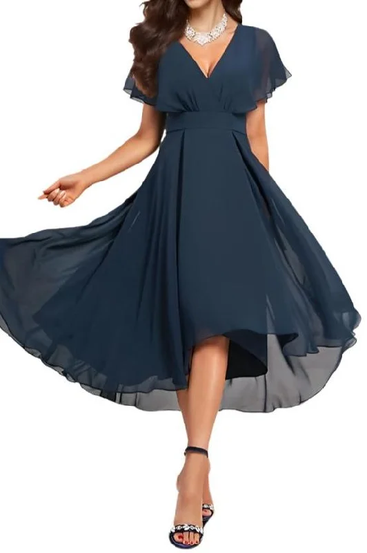 Chiffon Deep V Neck Short Sleeves Mother of The Bride Dresses