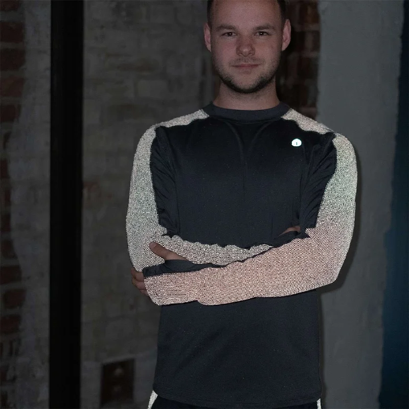 Men's Shirts with Graphic SleevesLong Sleeve Reflective Men's Warm Up Tee in Graphite/Black