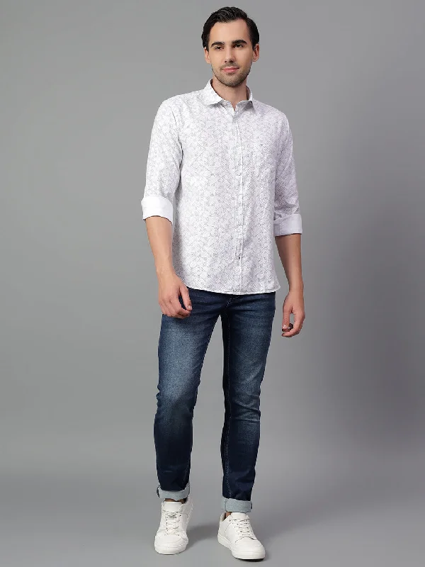 Men's Striped Long-Sleeve Shirts for a Maritime FeelMen's White Printed Full Sleeve Casual Shirt Men's Striped Long-Sleeve Shirts for a Maritime FeelMen's White Printed Full Sleeve Casual Shirt