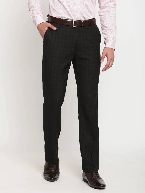 Men's Elastic-Waisted Pants for Easy MovementMen's Formal Flat front Black Checks Trousers Men's Elastic-Waisted Pants for Easy MovementMen's Formal Flat front Black Checks Trousers