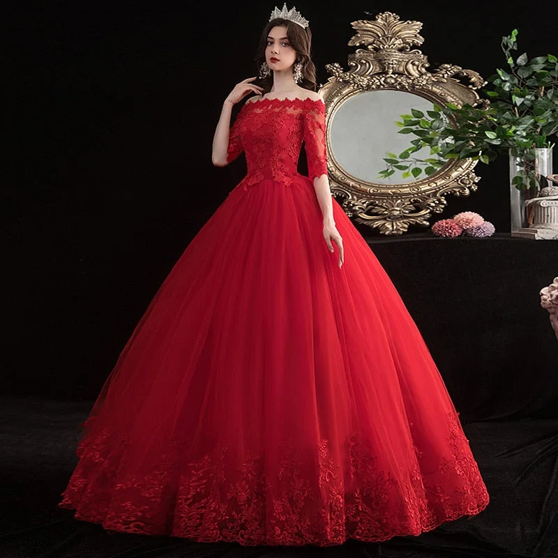Roycebridal Half-sleeve Red Wedding Dress Lace Up Bride Plus Size Wedding Dresses Ball Gowns Princess Dresses Vestido De Novia Roycebridal Half-sleeve Red Wedding Dress Lace Up Bride Plus Size Wedding Dresses Ball Gowns Princess Dresses Vestido De Novia