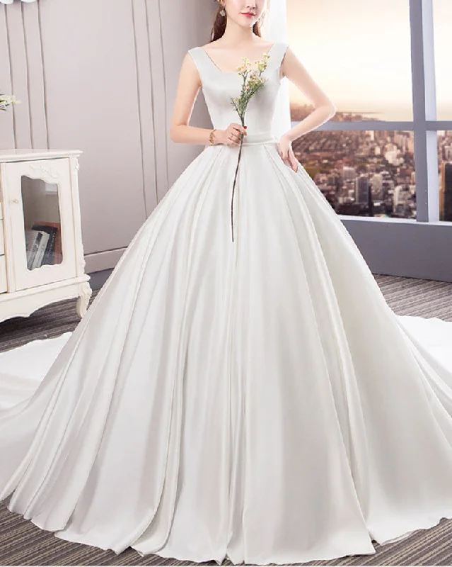 Women Satin Wedding Dresses Long A-Line Bridal Gowns YWD029