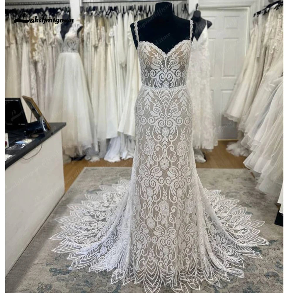 Roycebridal Sexy Lace Mermaid Wedding Gowns 2025 Robe Boheme Spaghetti Straps Cut Out Train Boho Bridal Dress Vestido Civil Brid Roycebridal Sexy Lace Mermaid Wedding Gowns 2025 Robe Boheme Spaghetti Straps Cut Out Train Boho Bridal Dress Vestido Civil Brid