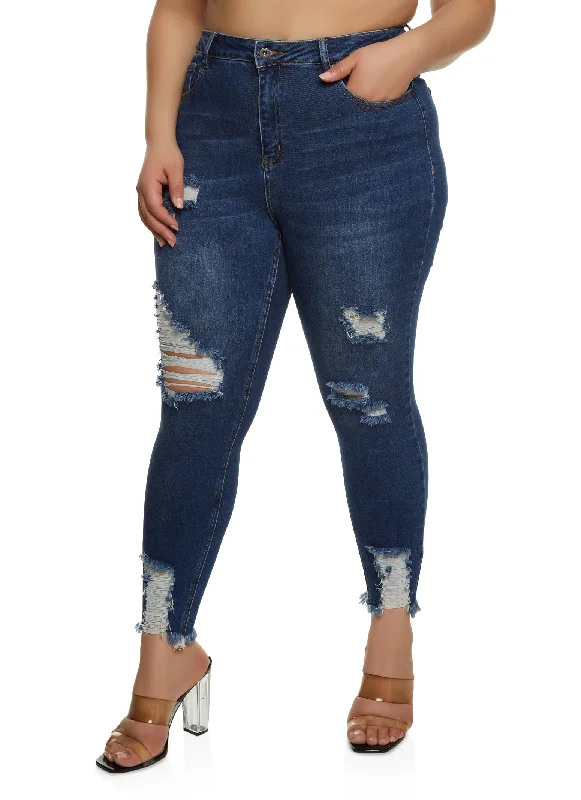 High-Quality Ripped Men's JeansPlus Size WAX High Waist Ripped Skinny Jeans