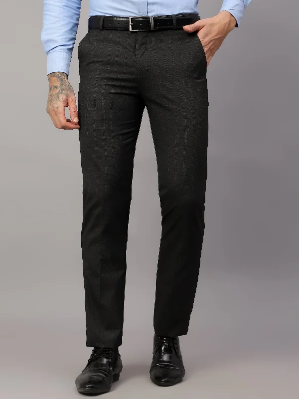 Men's Pants with UV ProtectionMen's Formal Flat front Dark Grey Checks Trousers