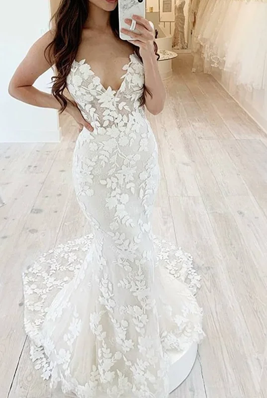 Women Mermaid Wedding Dresses Long Appliques Bridal Gowns YWD142