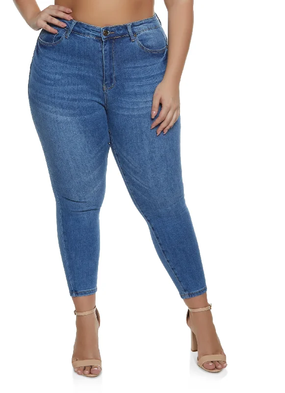 Flexible Men's JeansPlus Size WAX Whiskered High Waist Skinny Jeans