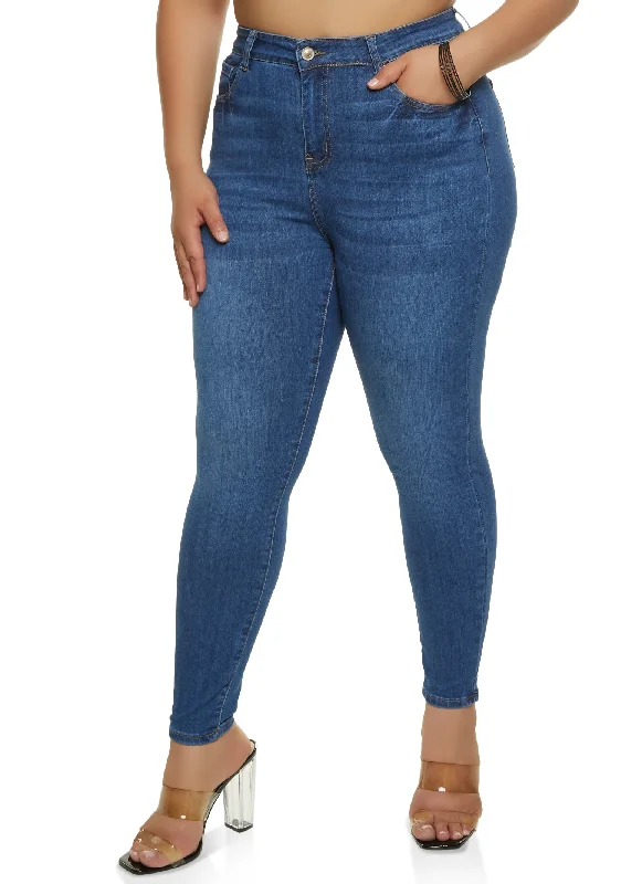 Mid-Waisted Men's JeansPlus Size WAX High Waist Whiskered Skinny Jeans