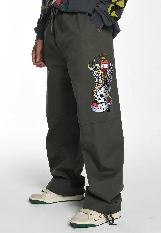Classic Men's JeansMens Side-Snake-Skull Woven Tech Trouser - Green